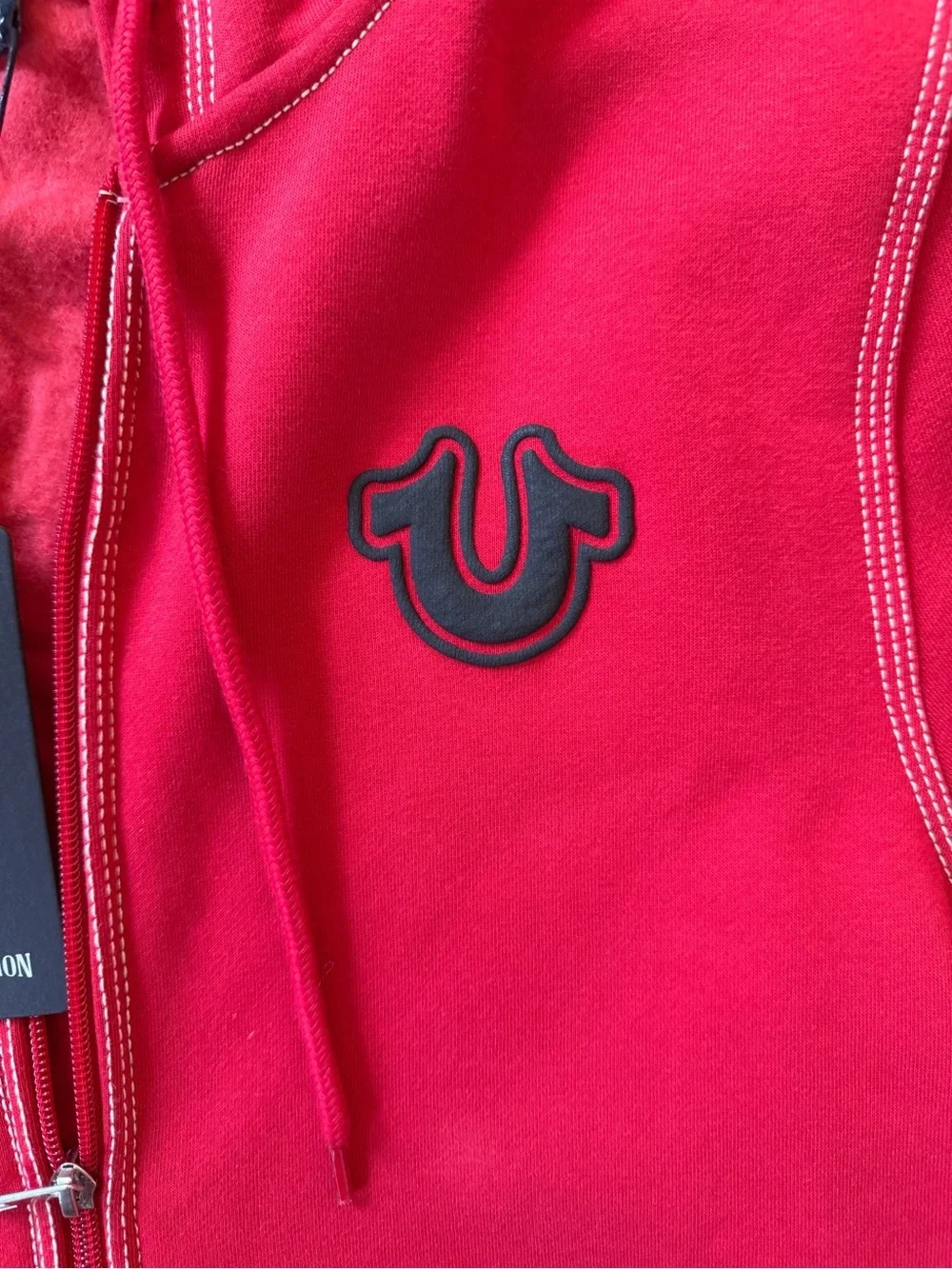 True Religion Red Zip-Up Hoodie with Contrast Stitching